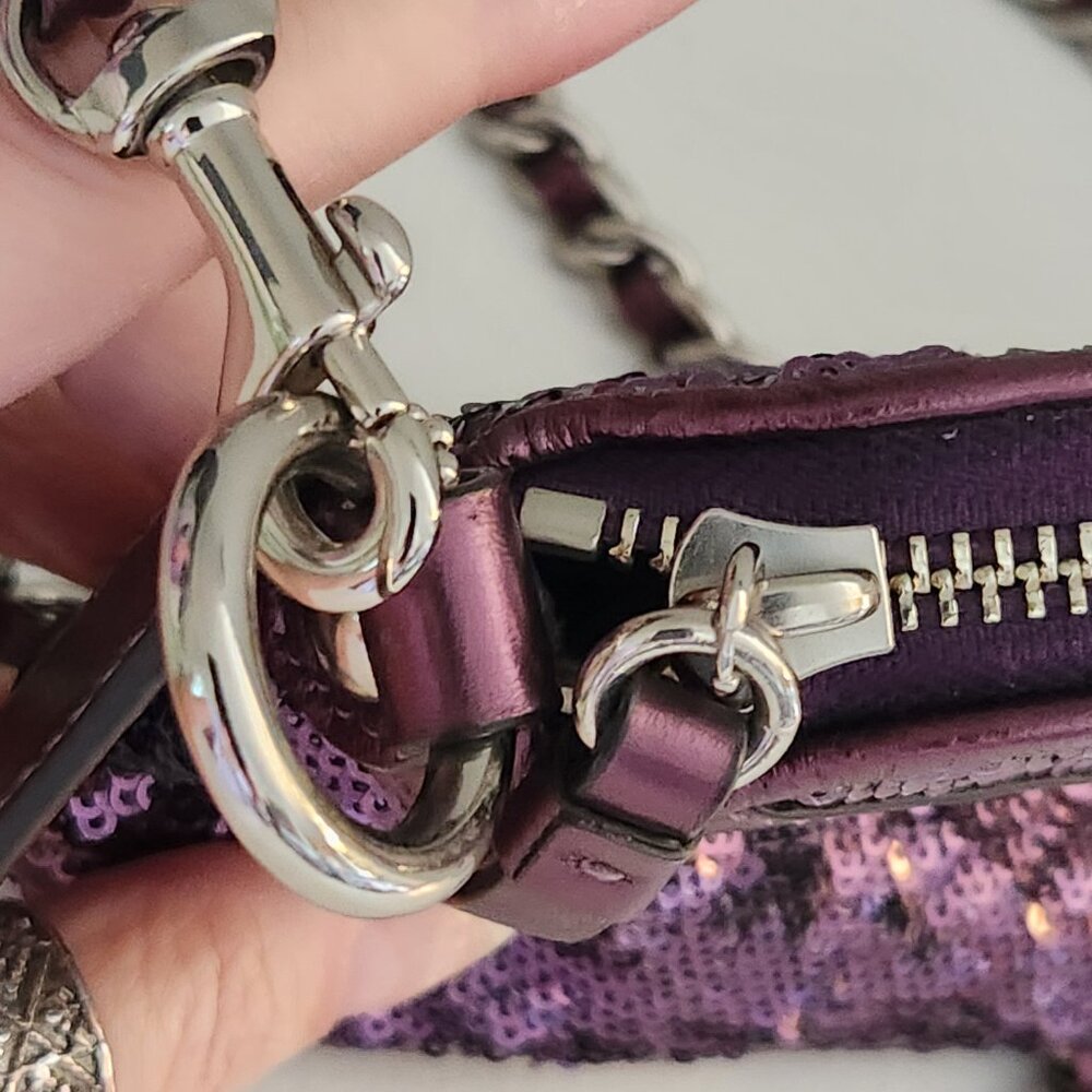 Like New Rare Coach Sequin Purple Crossbody Bag /Clutch Purse - Picture 7 of 12